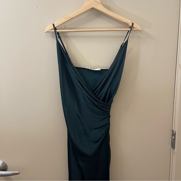 Zara Blogger Favorite Draped Satin Midi Slip Dress dark Green Size XS - Picture 4 of 9
